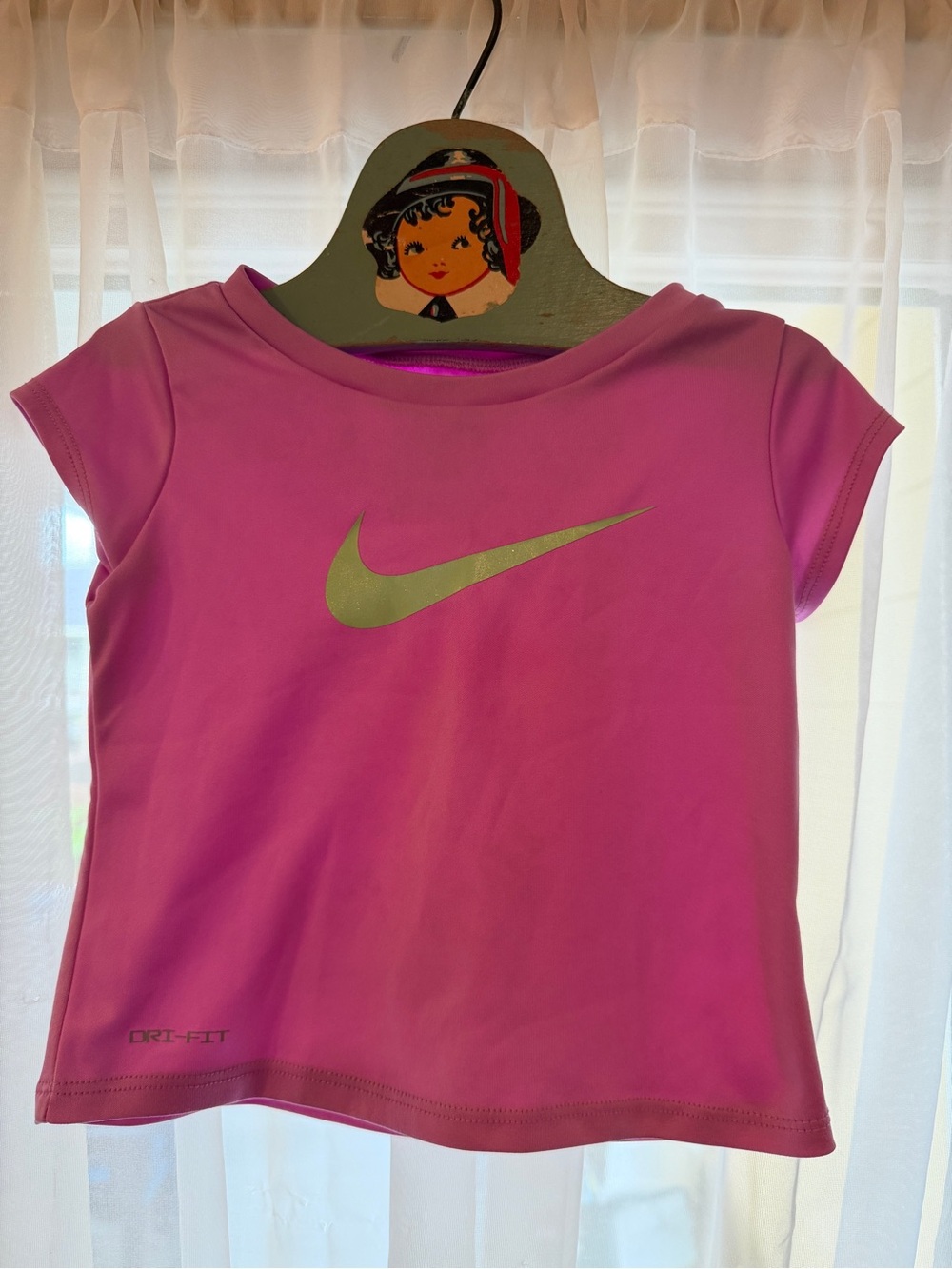 Nike Girls' Bright Pink Short Sleeve Dri-FIT Tee with Lime Swoosh